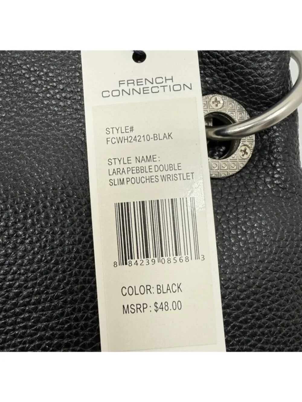 French Connection Lara Pebble Wristlet Black NWT Silver Old Money Clutch Pouch